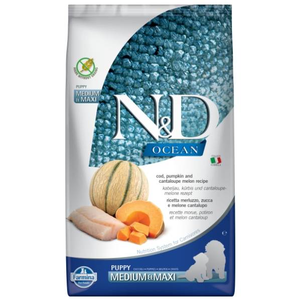 N&D Ocean medium&maxi puppy hrana za pse bakalar bundeva i dinja 12kg