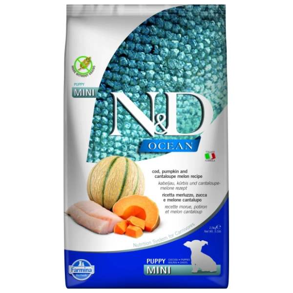 N&D Ocean mini puppy hrana za pse bakalar bundeva i dinja 2,5kg