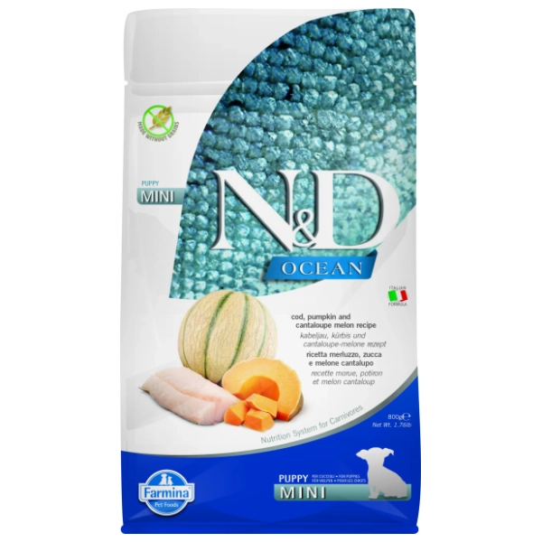 N&D Ocean mini puppy hrana za pse bakalar bundeva i dinja 800g