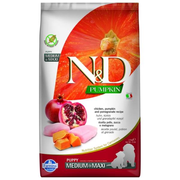 N&D Pumpkin medium&maxi puppy hrana za pse piletina bundeva i nar 2,5kg