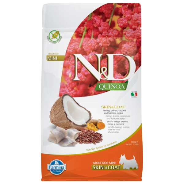 N&D Quinoa skin&coat hrana za pse haringa kurkuma i kokos 800g