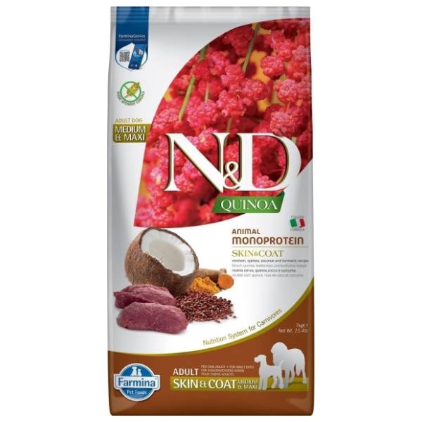N&D Quinoa skin&coat medium&maxi hrana za pse jelen kurkuma i kokos 7kg