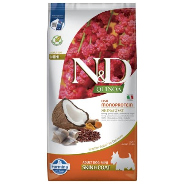 N&D Quinoa skin & coat mini hrana za pse haringa kokos i kurkuma 7kg