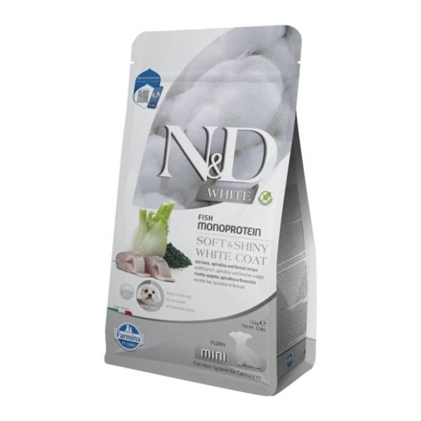 N&D White puppy mini hrana za pse sea bass spirulina fenel 1,5kg