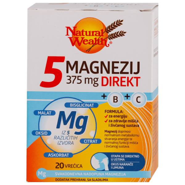 NATURAL WEALTH 5 Magnezij 375mg kesice 20kom