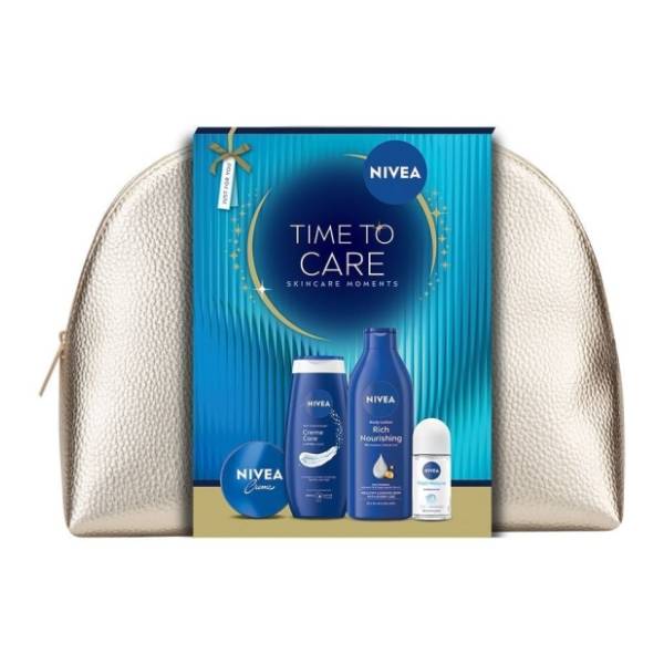 NIVEA set Xmas 2026 time to care bag (mleko za telo, kupka, roll-on, krema)