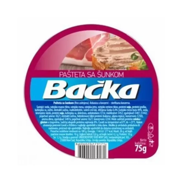 Pašteta BAČKA sa šunkom 75g