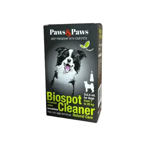 PAWS&PAWS Biospot cleaner antiparazitske ampule za pse 7-20kg 3x2,5ml