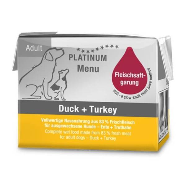 PLATINUM Dog menu adult hrana za pse pačetina i ćuretina 90g