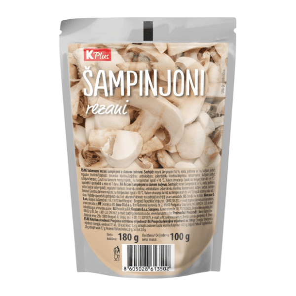 Šampinjoni K PLUS seckani 180g