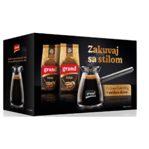 Kafa GRAND gold 2x200g + staklena džezva