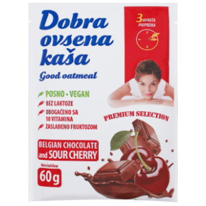 DOBRA OVSENA kaša belgijska čokolada kisela višnja 60g