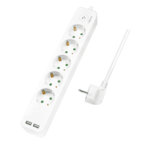 LOGILINK produžni kabl 5 mesta, 2 USB-a, prekidač 1,5m