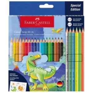 Drvene boje FABER CASTELL grip dinosaurus + metallic 18+6kom