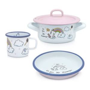 METALAC Dečiji set 3u1 Unicorn  (plitka šerpa, tanjir, lonče)