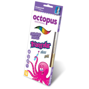 Drvene boje OCTOPUS triangular 12kom + srebrna i zlatna i zarezač gratis