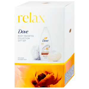 DOVE set Relax (gel za tuširanje, sapun i pufna)