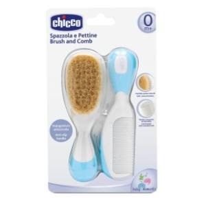 CHICCO set češalj i četka od prirodne dlake plavi