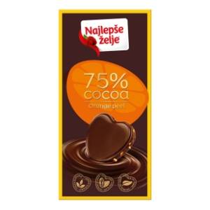 Crna čokolada NAJLEPŠE ŽELJE 75% kakao delova orange 75g