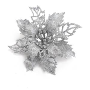 Novogodišnji ukras srebrni cvet 21cm