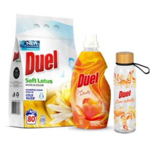 DUEL paket deterdžent za veš, omekšivač i staklena flašica
