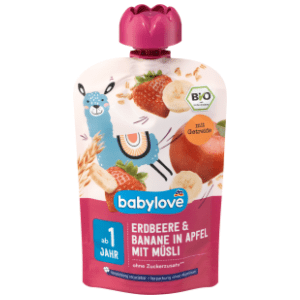 BABYLOVE voćni pire jagoda banana u jabuci sa muslijem 100g