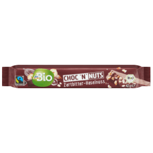 Štanglica DM BIO Choc 'N' nuts crna čokolada i lešnik 42g
