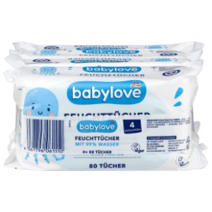 Vlažne maramice BABYLOVE 99% voda 4x80kom