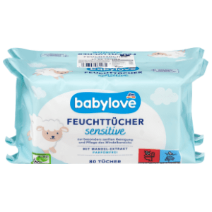 Vlažne maramice BABYLOVE sensitive badem 2x80kom