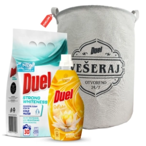 DUEL paket deterdžent za veš, omekšivač i korpa za veš