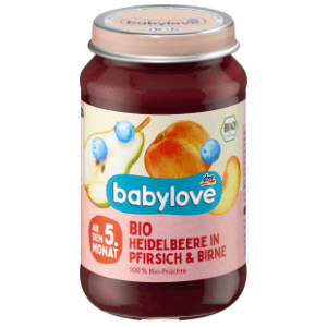 BABYLOVE kašica borovnice u breskvi i kruški 190g