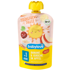 BABYLOVE voćni pire banana i višnja u jabuci sa muslijem 100g