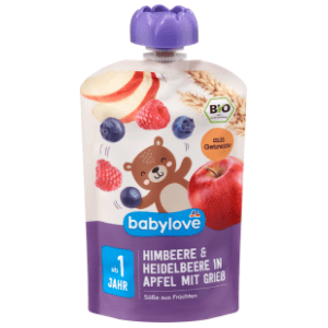 BABYLOVE voćna kašica malina i borovnica u jabuci sa grizom 100g