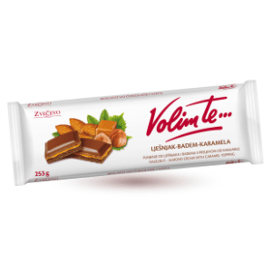 Čokolada VOLIM TE lešnik badem karamela 253g