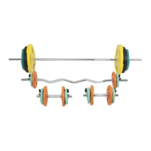 GORILLA SPORTS set šipka, gumirani diskovi i 2 bučice 108 kg