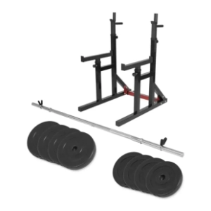 GORILLA SPORTS set stalak za čučnjeve i šipku, šipka i diskovi 40 kg