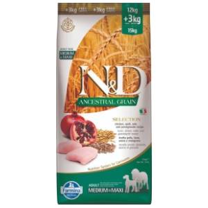 N&D Ancestral grain medium maxi adult piletina i nar 15kg