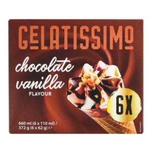 Sladoled GELATISSIMO čokolada vanila kornet 6x110ml