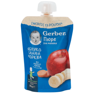 GERBER voćni pire jabuka banana i šargarepa 150g