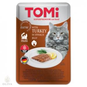 TOMI komadići mesa u želeu za mačke ćuretina i spanać 100g