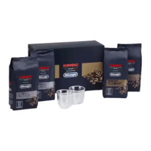 Espresso kafa KIMBO DeLonghi set 4x250g kafe + 2 čaše