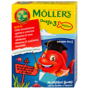 MOLLER'S Omega3 + vitamin D gumene ribice za decu jagoda 36kom