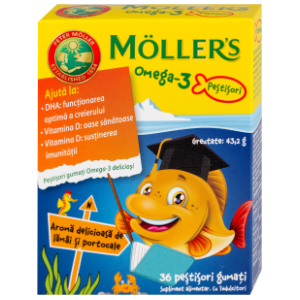 MOLLER'S Omega3 + vitamin D gumene ribice za decu narandža 36kom
