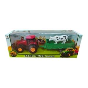 Traktor sa prikolicom i kravom crveni HK MINI