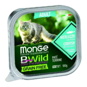 MONGE Bwild adult pašteta za mačke bakalar i povrće 100g