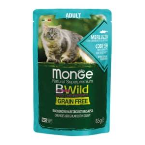 MONGE Bwild adult sos za mačke bakalar i račići 85g