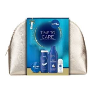 NIVEA set Xmas 2026 time to care bag (mleko za telo, kupka, roll-on, krema)