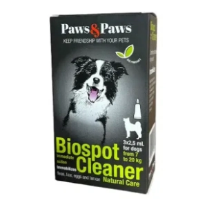 PAWS&PAWS Biospot cleaner antiparazitske ampule za pse 7-20kg 3x2,5ml